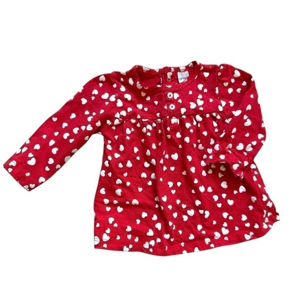Baby Girls Carters Red Hearts All-Over Print Long Sleeve Top - Sz 9 mo